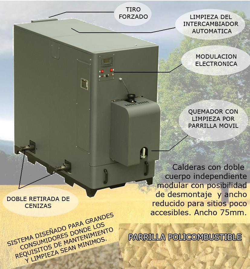 calderas de biomasa de doble cuerpo Calderas de biomasa de doble cuerpo, policombustible, pellets, cascara de almendra, orujillo